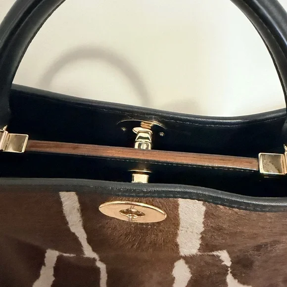 Coach Zebra Print Satchel in Brown and Black - Picture 10 of 14